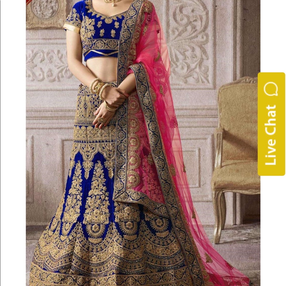 Blue and golden Lehenga